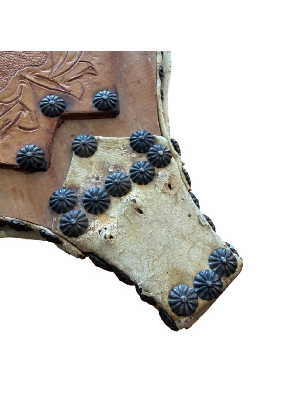 Handcrafted Wooden Leather Bellows VTG Working Ornate Floral Design Metal Studs - Picture 3 of 12